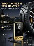 POWNYM Multi-Functional Wireless Tire Inflator Jump Starter Portable Air Pump with Digital Gauge LED Light & All Nozzle
