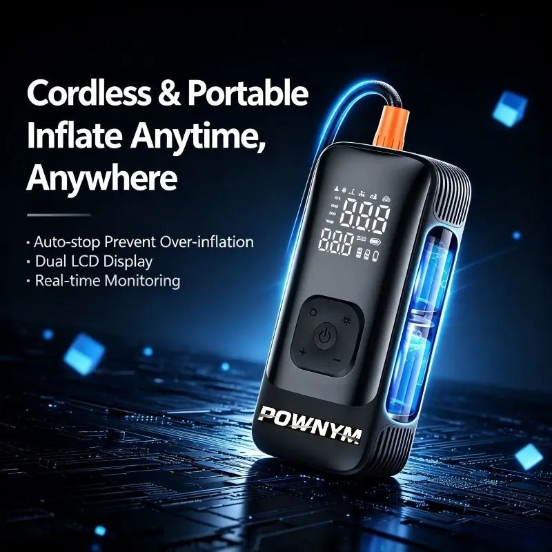 POWNYM Wireless Tire Inflator Air Compressor Portable 2-in-1 Jump Starter with Digital Pressure Gauge LED Light & Multi
