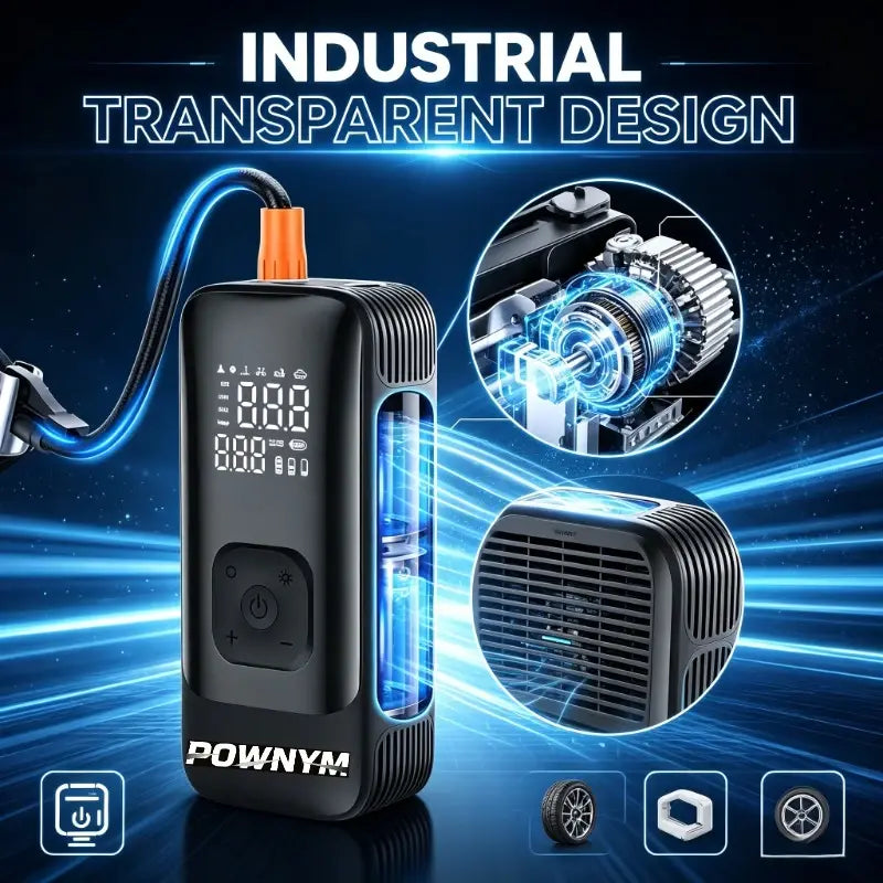POWNYM Wireless Tire Inflator Air Compressor Portable 2-in-1 Jump Starter with Digital Pressure Gauge LED Light & Multi