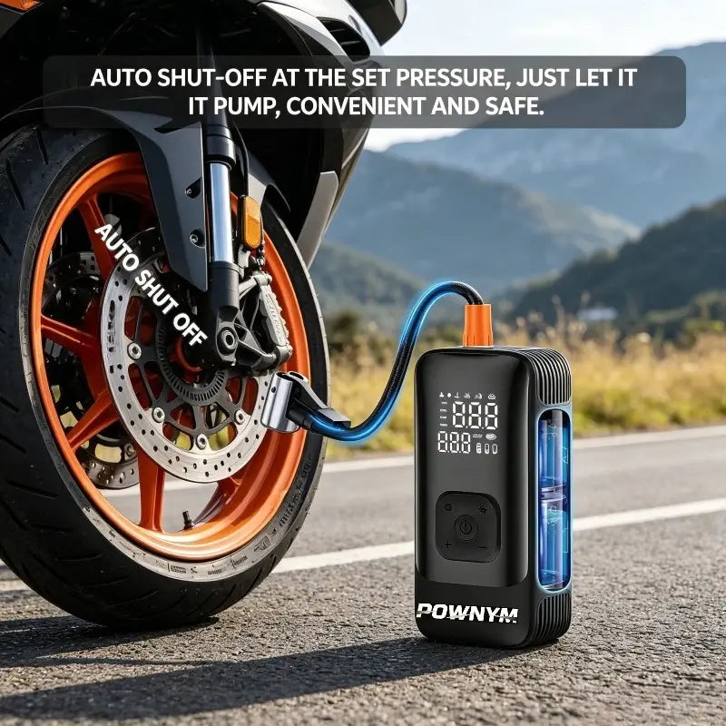 POWNYM Wireless Tire Inflator Air Compressor Portable 2-in-1 Jump Starter with Digital Pressure Gauge LED Light & Multi