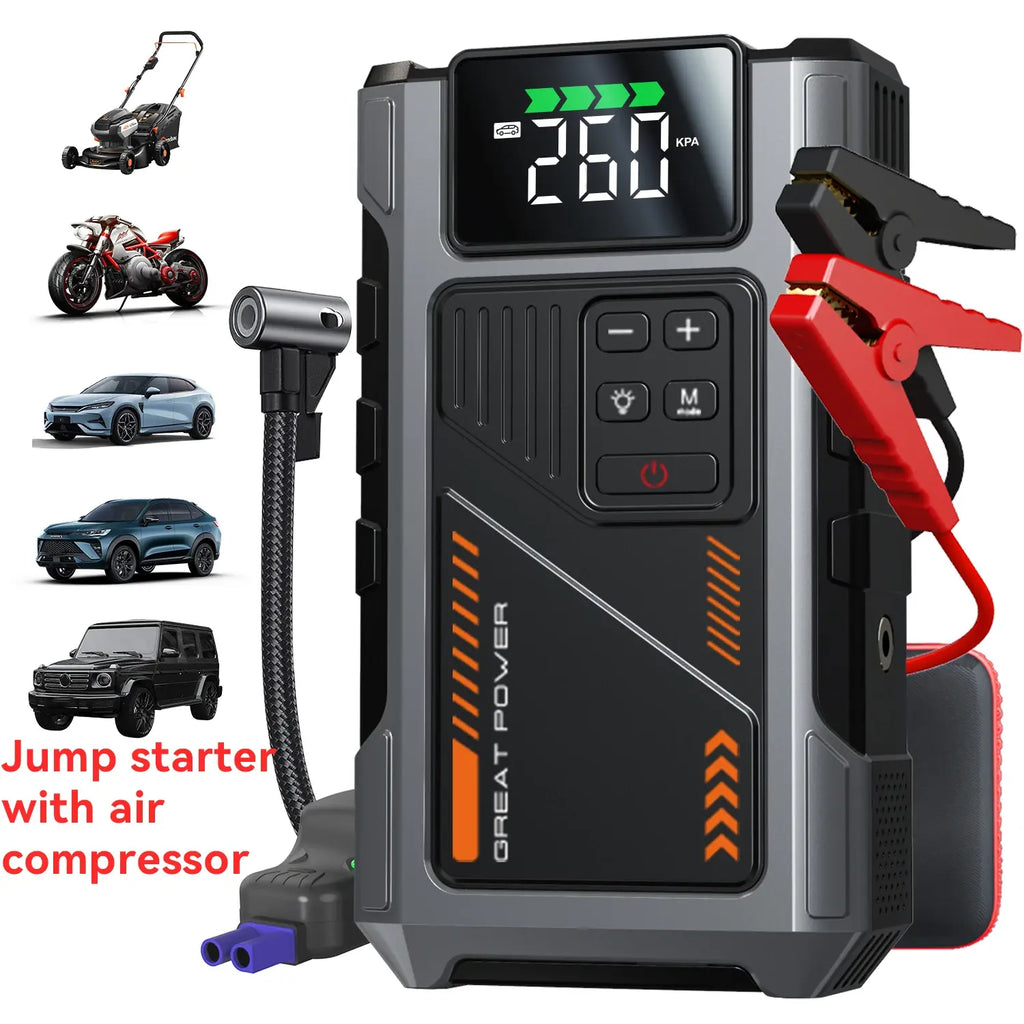 Portable Car Jump Starter With Air Compressor 3000A Peak(7.5L Gas 6.5L Diesel) Jump Starter Battery PackWith150 PSl