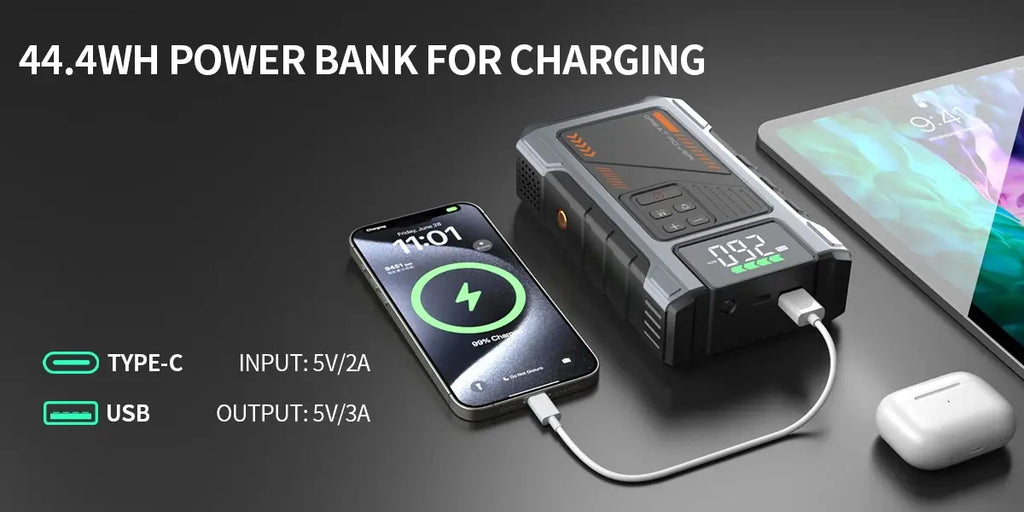 Portable Car Jump Starter With Air Compressor 3000A Peak(7.5L Gas 6.5L Diesel) Jump Starter Battery PackWith150 PSl