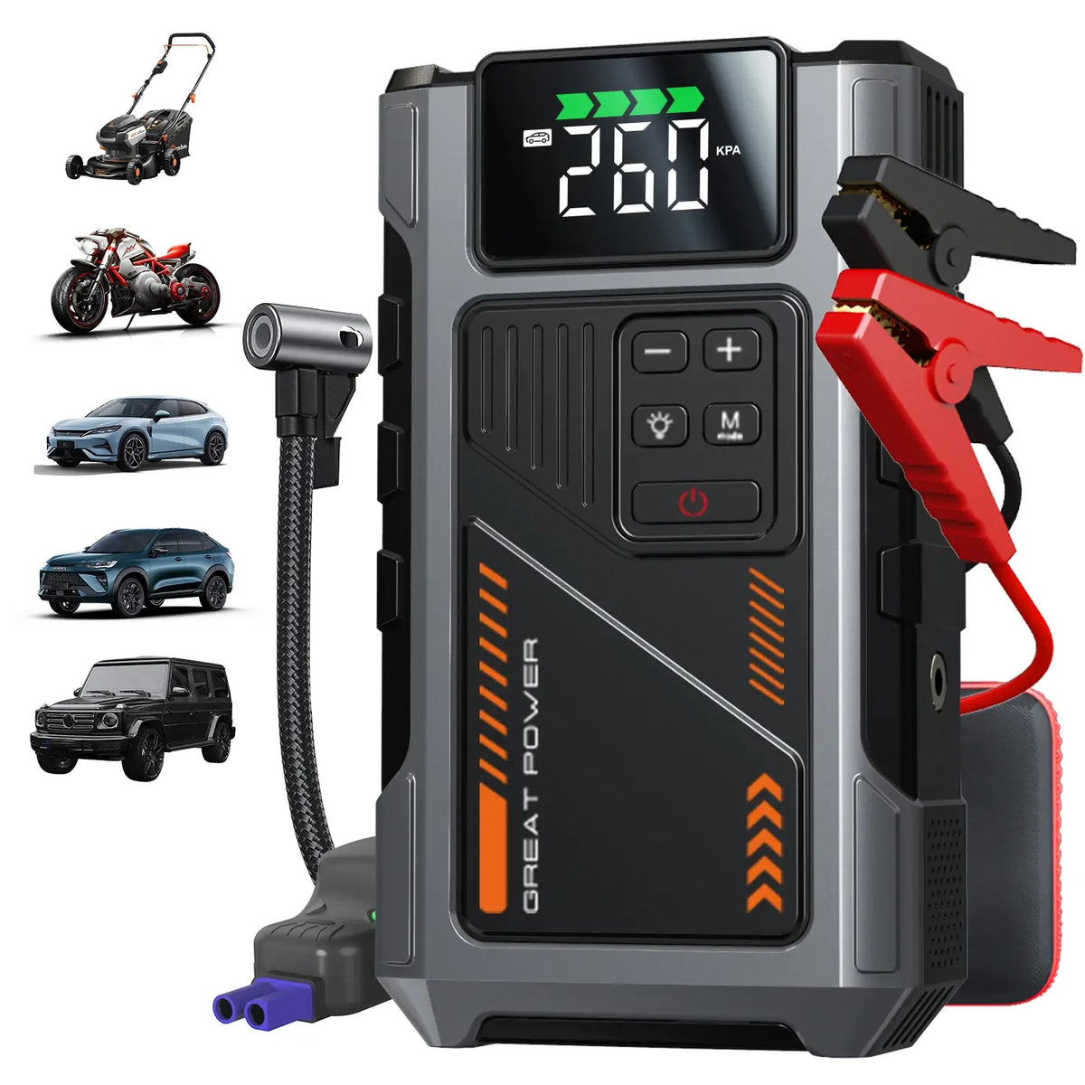 Portable Car Jump Starter With Air Compressor 3000A Peak(7.5L Gas 6.5L Diesel) Jump Starter Battery PackWith150 PSl