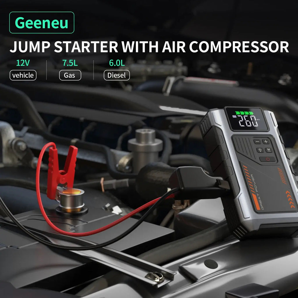 Portable Car Jump Starter With Air Compressor 3000A Peak(7.5L Gas 6.5L Diesel) Jump Starter Battery PackWith150 PSl