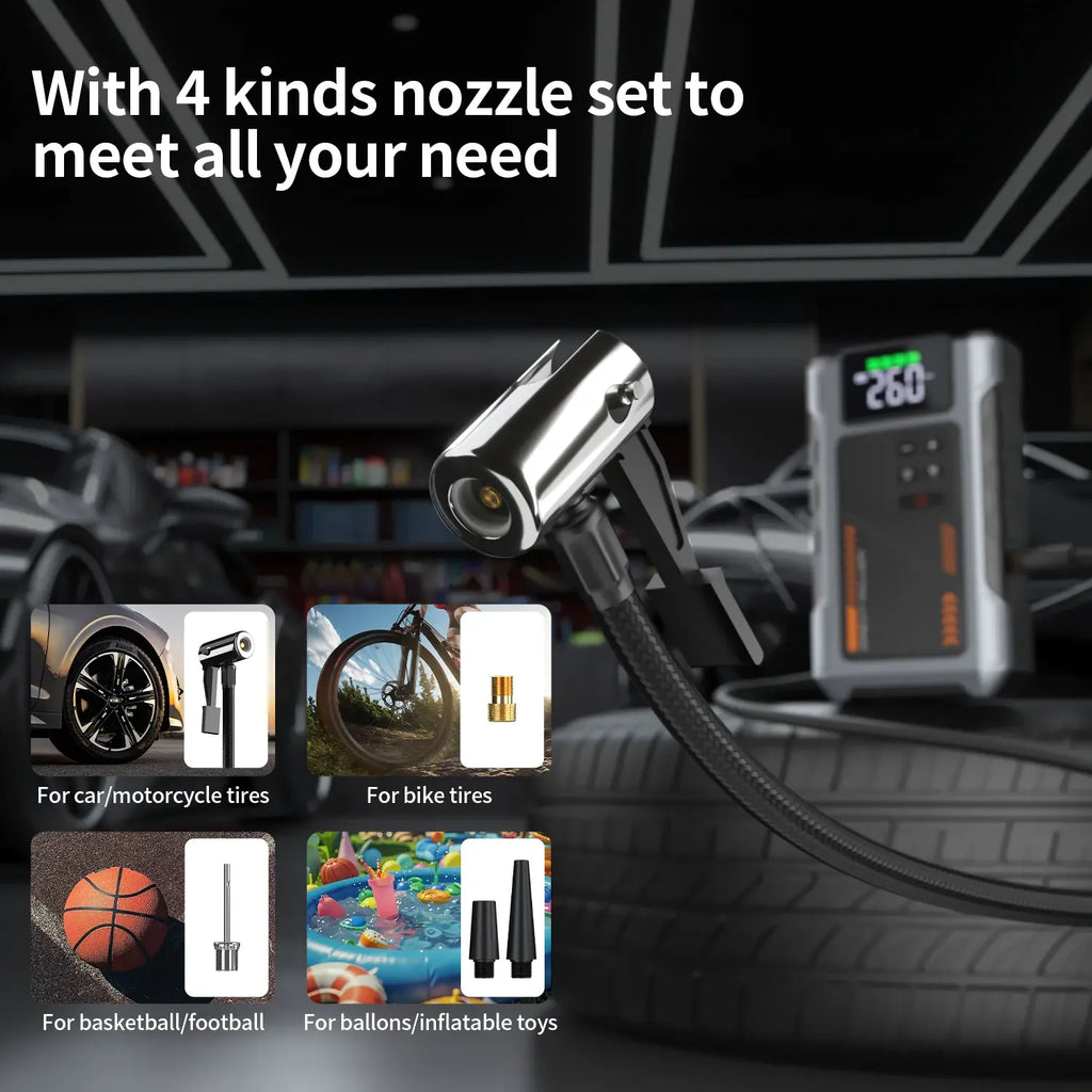 Portable Car Jump Starter With Air Compressor 3000A Peak(7.5L Gas 6.5L Diesel) Jump Starter Battery PackWith150 PSl