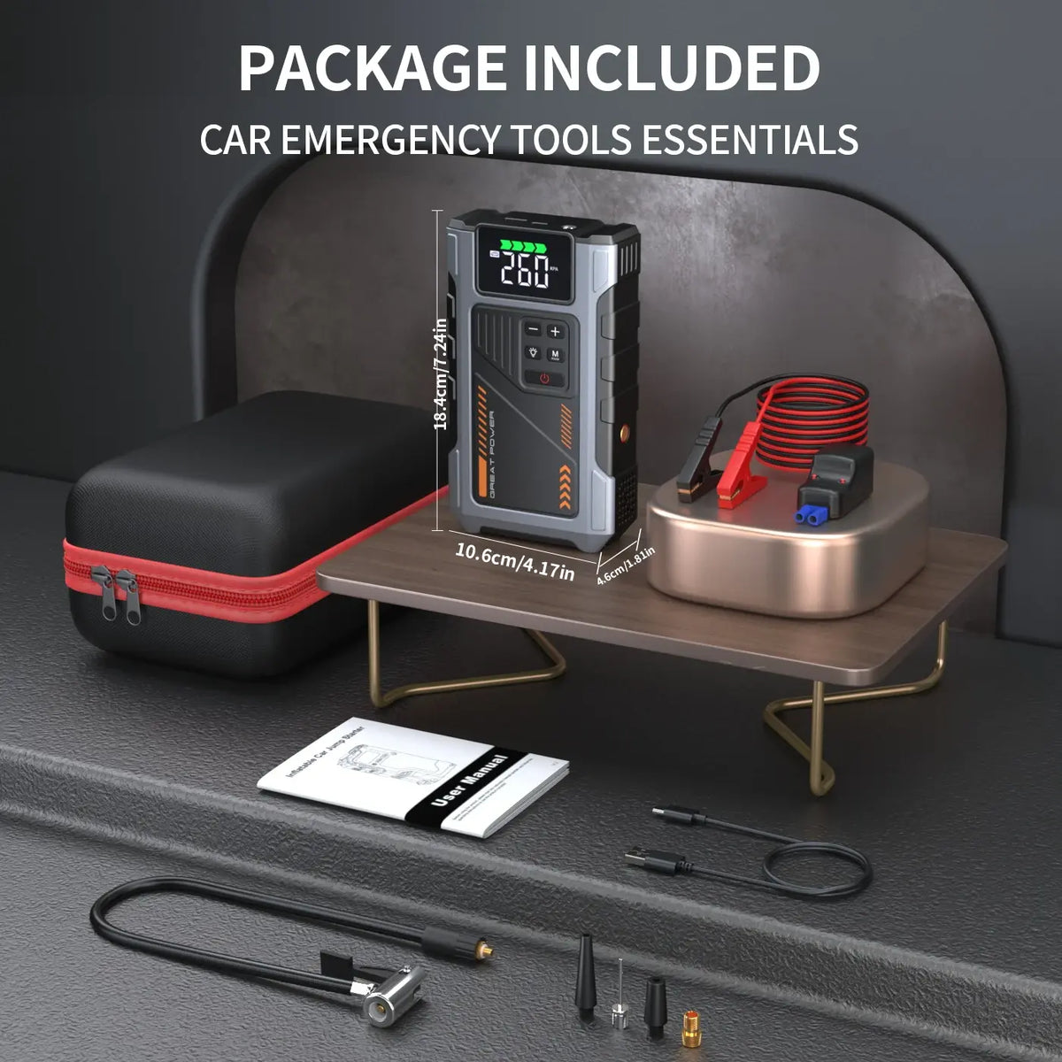 Portable Car Jump Starter With Air Compressor 3000A Peak(7.5L Gas 6.5L Diesel) Jump Starter Battery PackWith150 PSl