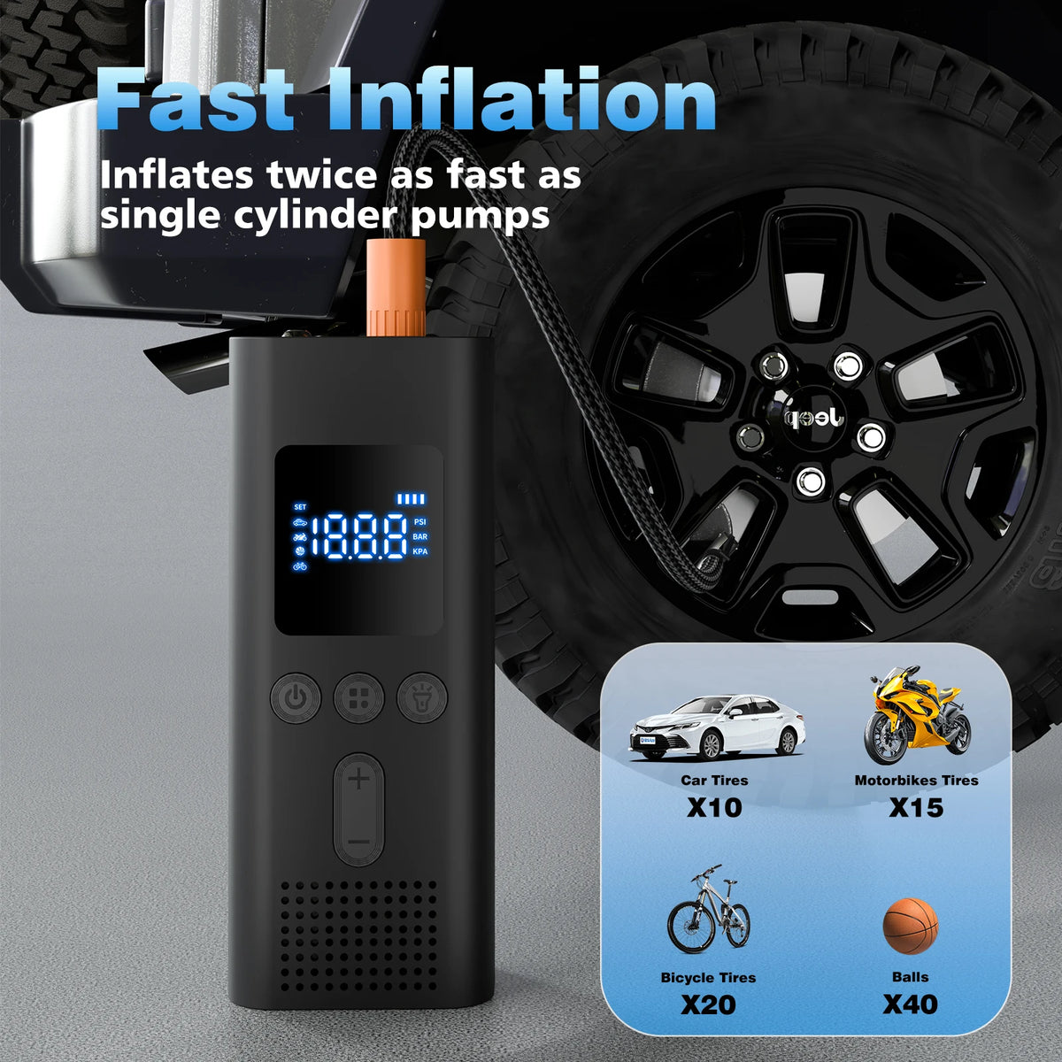 Portable Car Tire Inflator Digital Cordless Air Pump 150PSI Bike Pump Electric Air Compressor For Car Bicycle - 4000mAh