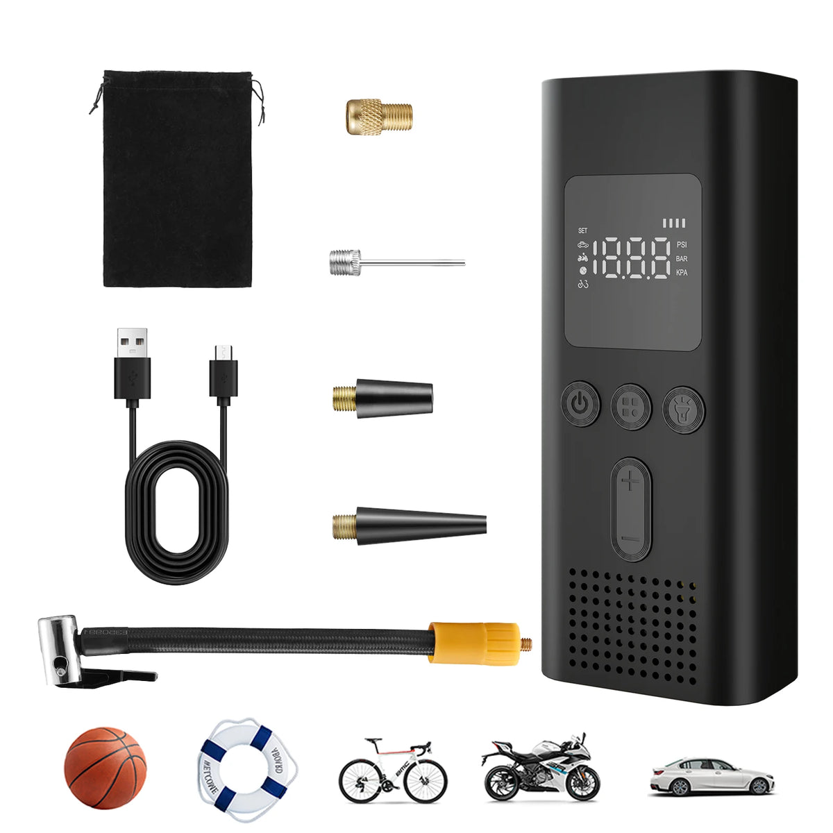Portable Car Tire Inflator Digital Cordless Air Pump 150PSI Bike Pump Electric Air Compressor For Car Bicycle - 6000mAh