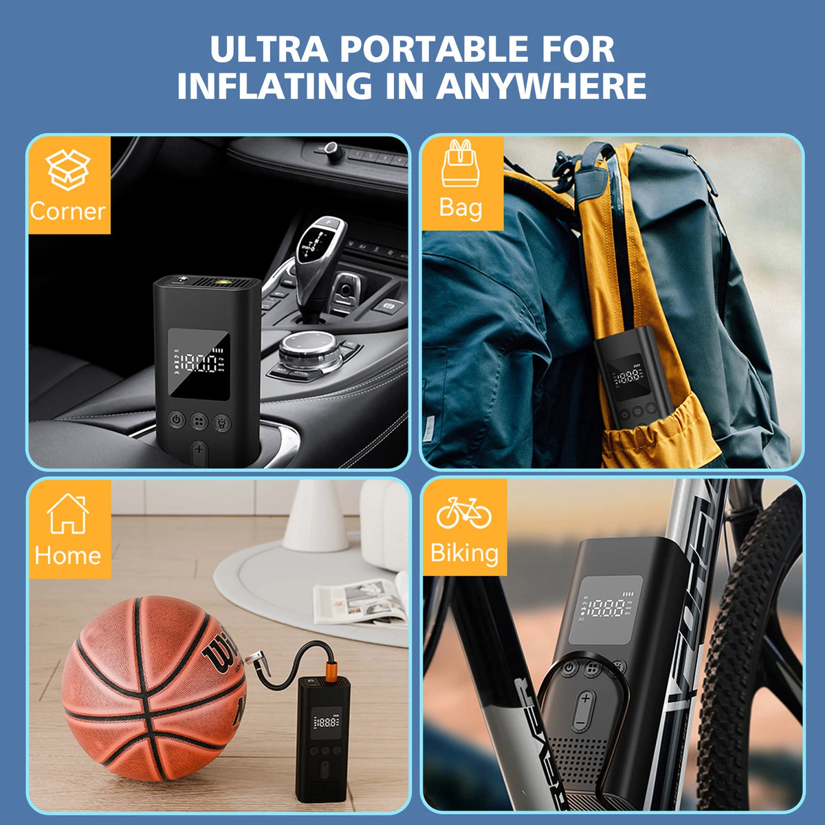 Portable Car Tire Inflator Digital Cordless Air Pump 150PSI Bike Pump Electric Air Compressor For Car Bicycle