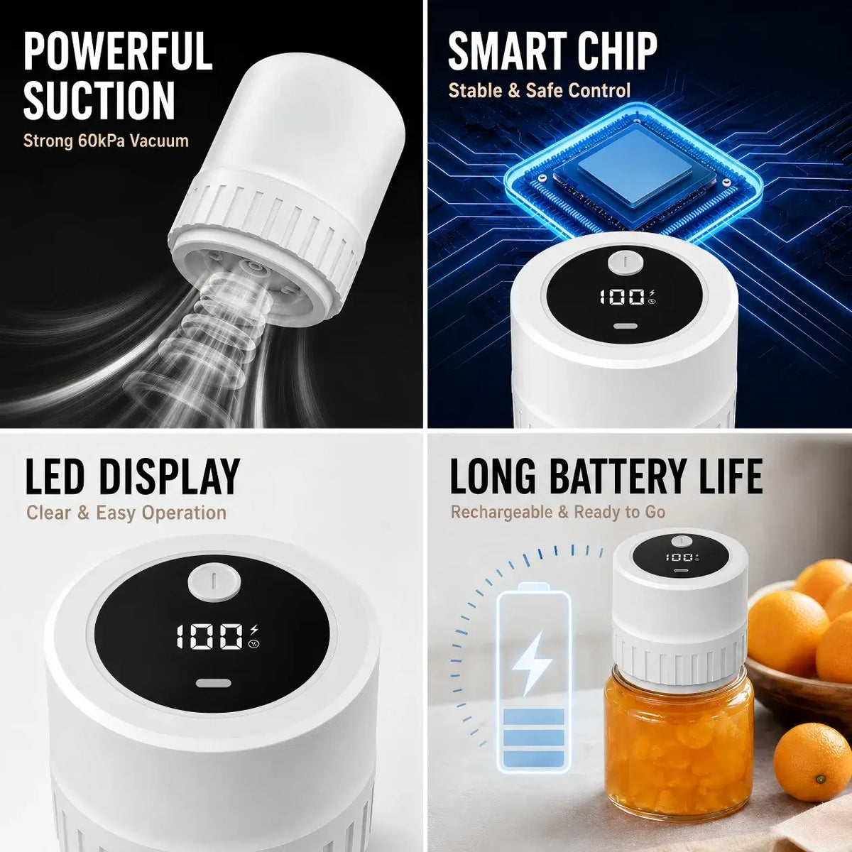 Portable Electric Vacuum Sealer Powerful Air Extraction LED Power Display USB Charging Compatible