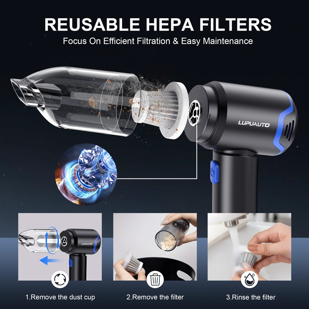 Portable Wireless Car Vacuum Cleaner 12000PA Wireless Vacuum Cleaner Dual Use for Home and Car High Powerful Vacuum