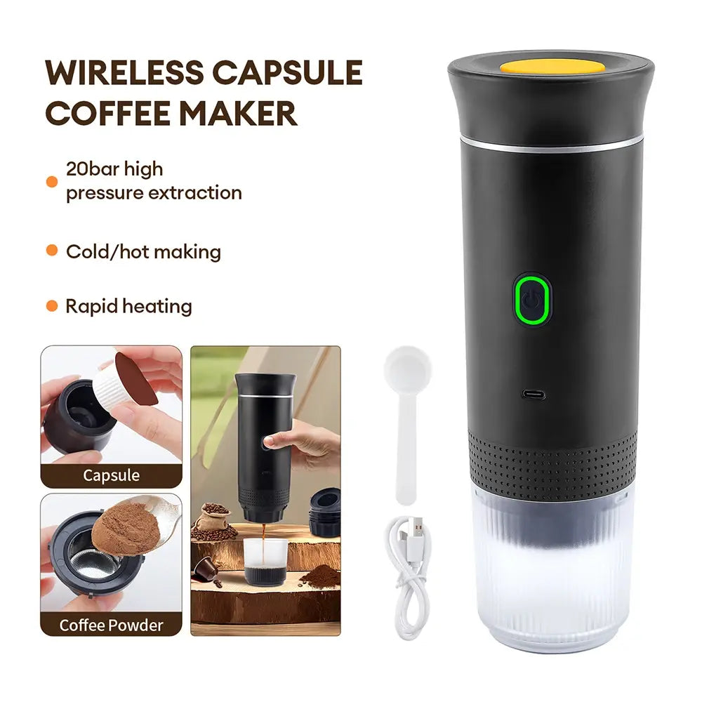 Portable Wireless Electric Espresso Coffee Machine For Travel &Car &Home Camping Coffee Maker 3-in-1 Capsule Powder Coffee Maker - Nexvibe