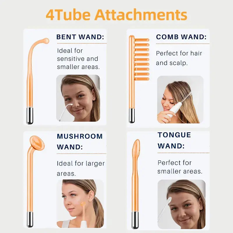 Portable high frequency device high Frequency Wand withFusion Neon-Argon Applicators Anti-AgingAnti-Acne guasha Hair Care - Nexvibe