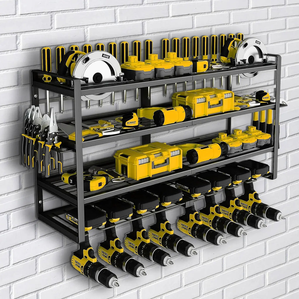Power Tool Storage Rack 4 Layers Organizer-8 Tool Floating Shelf Wall Mount Heavy Duty Iron Drill Holder for Basement Workbench - Nexvibe