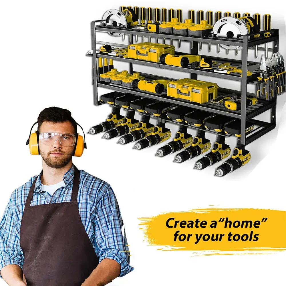 Power Tool Storage Rack 4 Layers Organizer-8 Tool Floating Shelf Wall Mount Heavy Duty Iron Drill Holder for Basement Workbench - Nexvibe