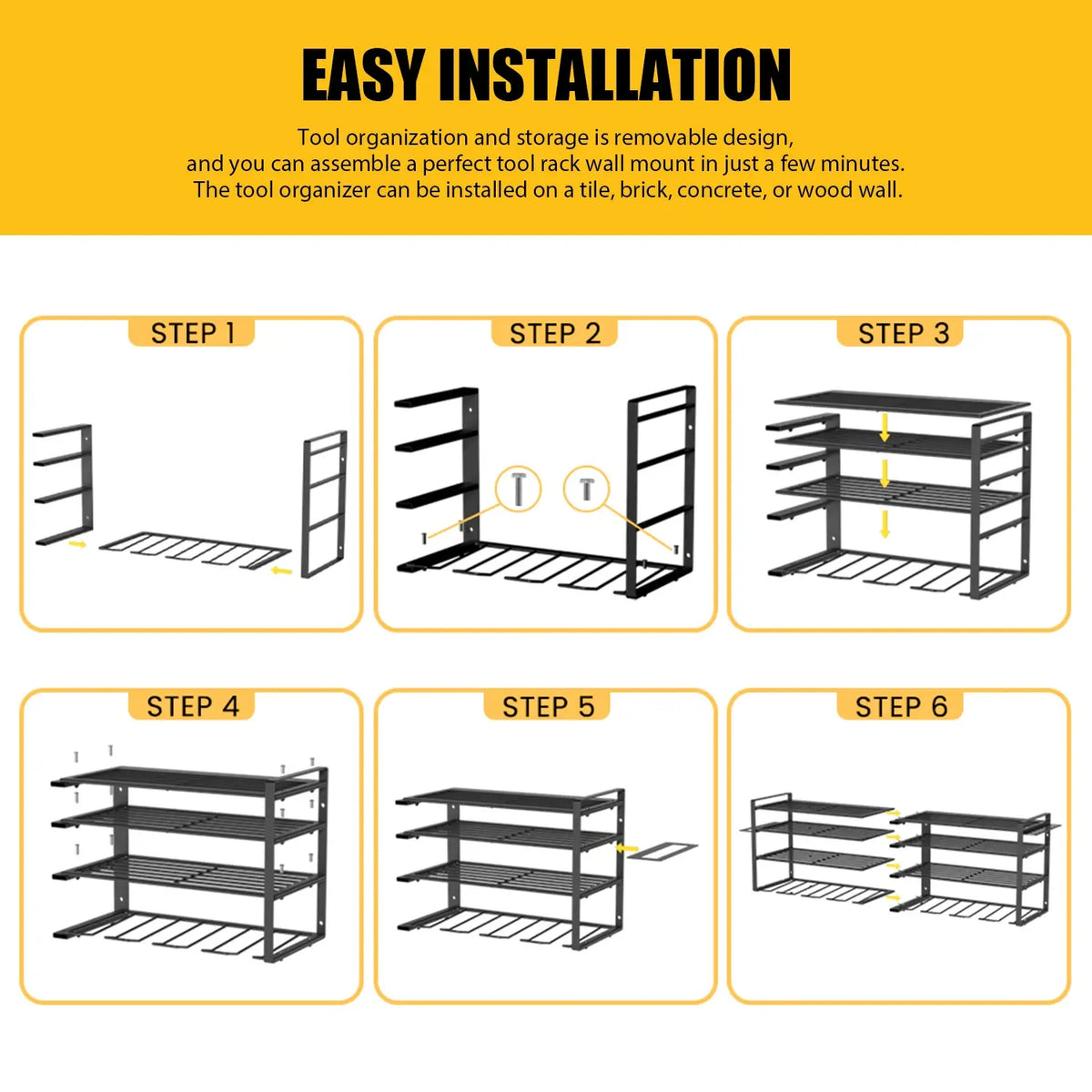 Power Tool Storage Rack 4 Layers Organizer-8 Tool Floating Shelf Wall Mount Heavy Duty Iron Drill Holder for Basement Workbench - Nexvibe