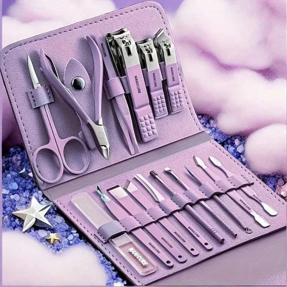 Professional 16-In-1 Purple Nail Care Set, With A Foldable PU Leather Case, Complete With Care And Trimming Tools. Stainless Steel Nail And Pedicure Tools, Portable Travel Nail Set, Suitable For Home, Business Trips, And Dail - Nexvibe