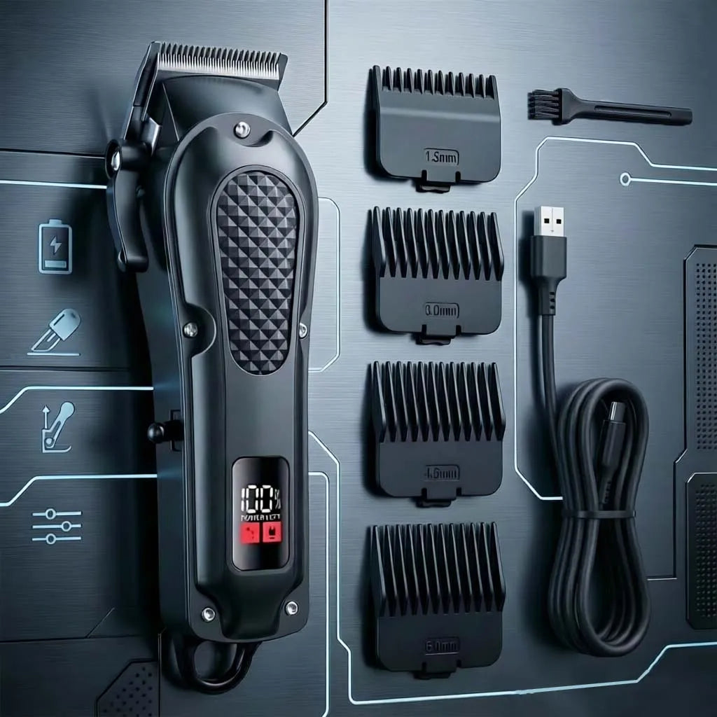 Professional 3-in-1 Electric Hair Clipper Set with LED Display USB Rechargeable Cordless Trimmer for Men Beard & Head