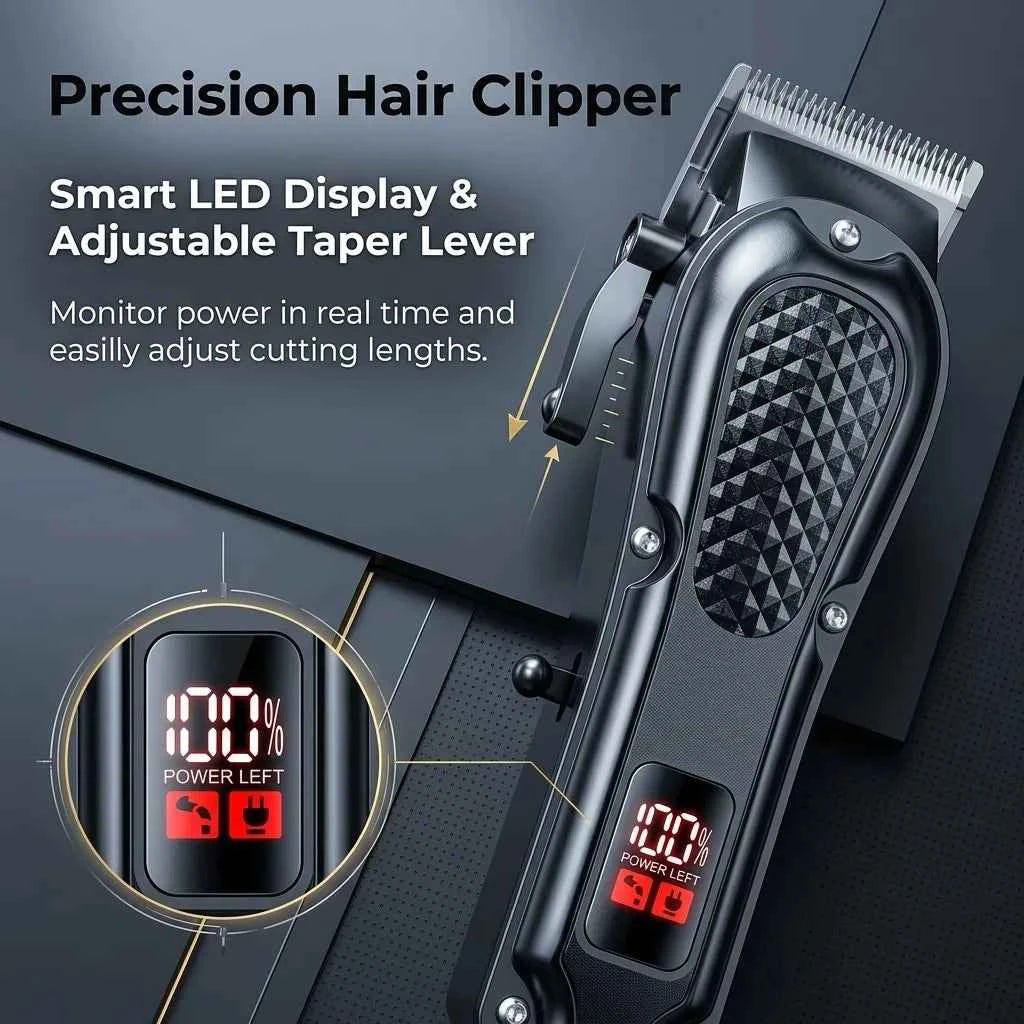 Professional 3-in-1 Electric Hair Clipper Set with LED Display, USB Rechargeable Cordless Trimmer for Men, Beard & Head Shaver Kit with Multiple Guide Combs