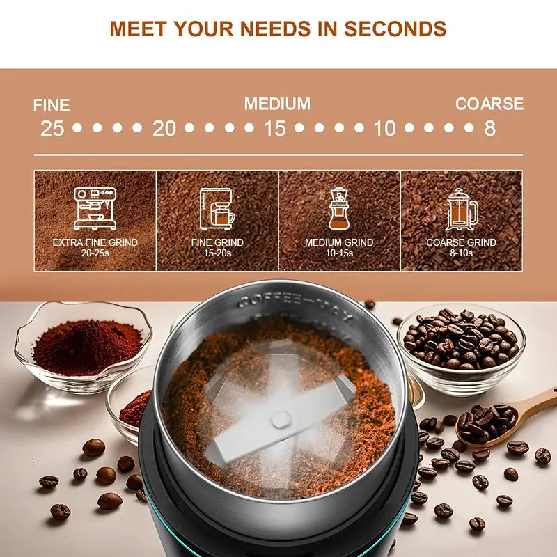 Professional Coffee Grinder with Removable Stainless Steel Cup Coffee Beans Grinder for Spices Herb Grain Mill