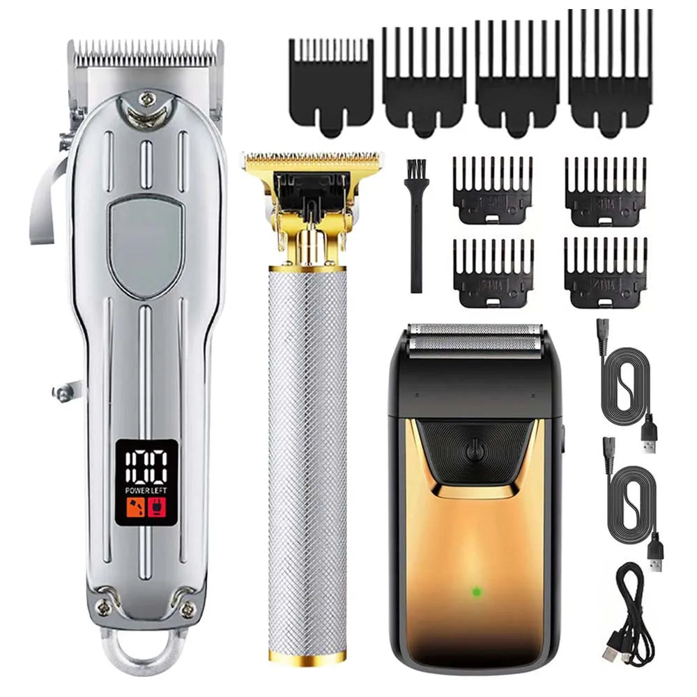 Professional Hair Clipper and Trimmer Set Men Electric Razor Shavers Beard Trimmer Rechargeable Barber Clippers Haircut