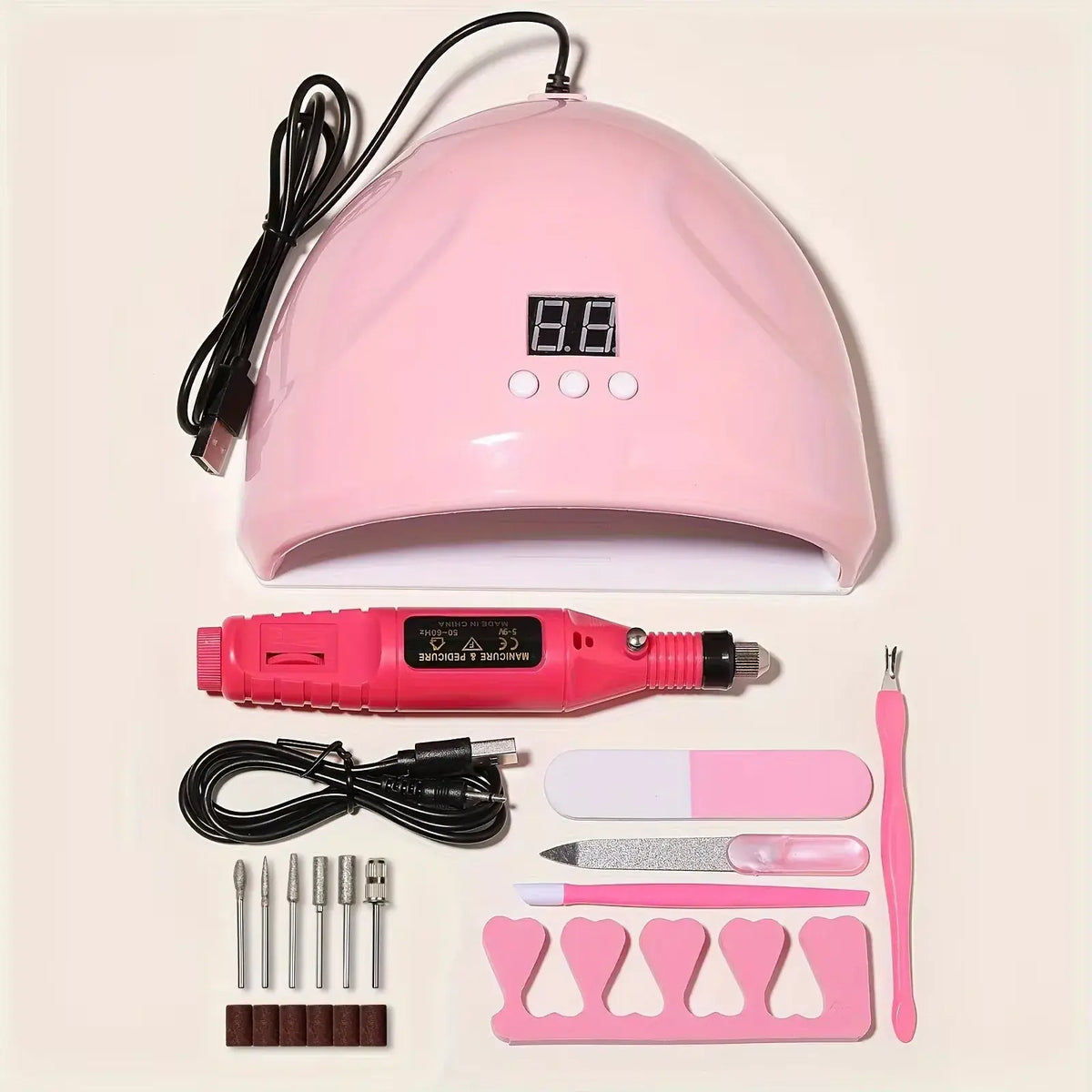 Professional USB Electric Nail Drill Polish File Kit with UV LED Nail Lamp Gel Manicure Dryer Lamp Acrylic Starter Set - Nexvibe