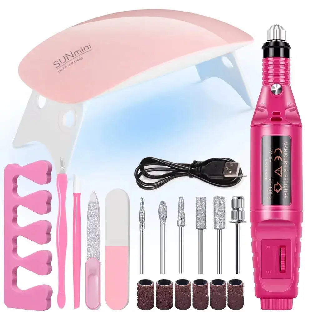 Professional USB Electric Nail Drill Polish File Kit with UV LED Nail Lamp Gel Manicure Dryer Lamp Acrylic Starter Set - Nexvibe