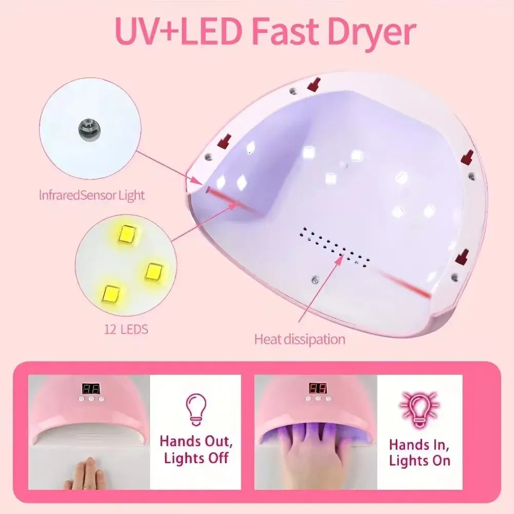 Professional USB Electric Nail Drill Polish File Kit with UV LED Nail Lamp Gel Manicure Dryer Lamp Acrylic Starter Set - Nexvibe