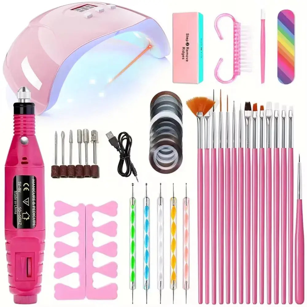 Professional USB Electric Nail Drill Polish File Kit with UV LED Nail Lamp Gel Manicure Dryer Lamp Acrylic Starter Set - Nexvibe