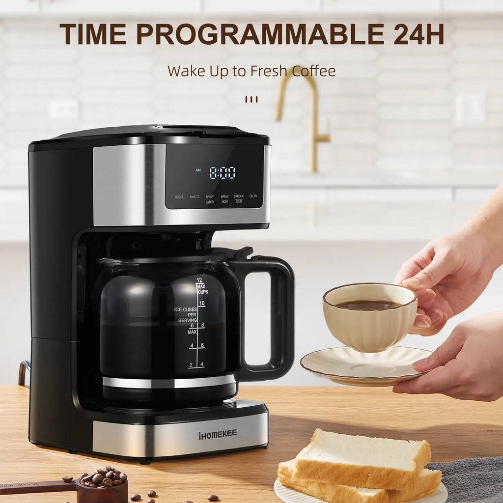 Programmable Drip Coffee Maker 12 Cup, Coffee Machine with Iced Coffee Function, Touch Screen, Regular & Strong Brew - Nexvibe