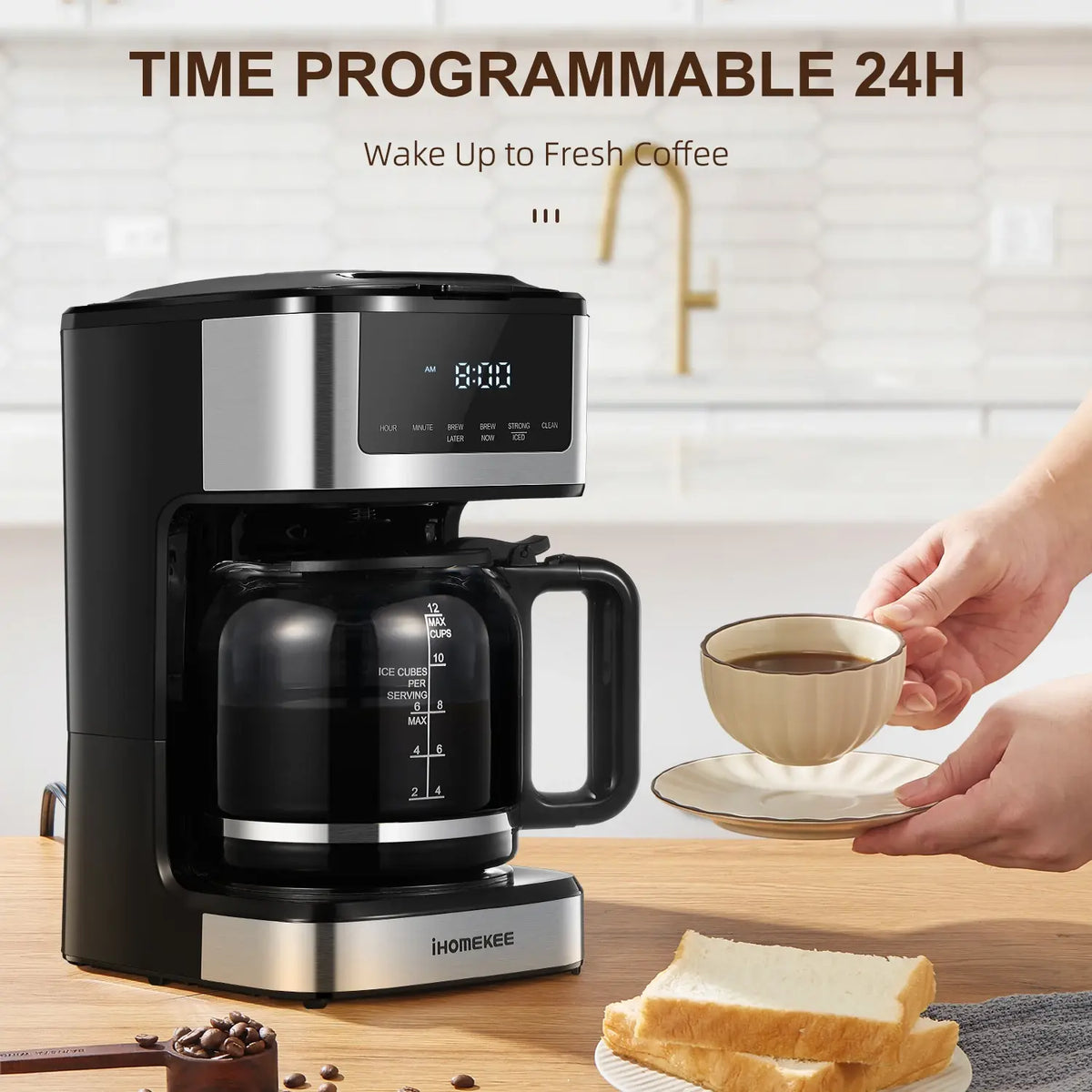 Programmable Drip Coffee Maker 12 Cup, Coffee Machine with Iced Coffee Function, Touch Screen, Regular & Strong Brew - Nexvibe