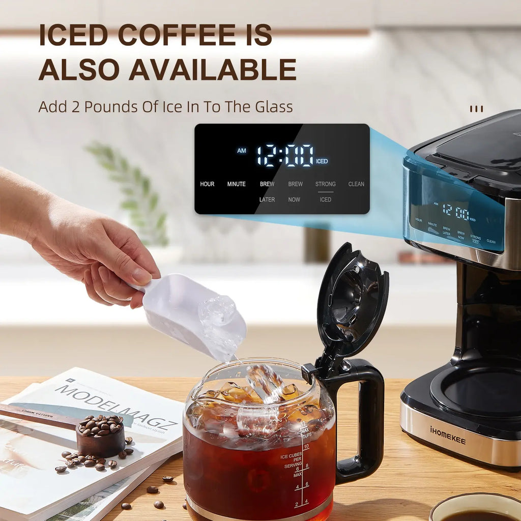 Programmable Drip Coffee Maker 12 Cup, Coffee Machine with Iced Coffee Function, Touch Screen, Regular & Strong Brew - Nexvibe