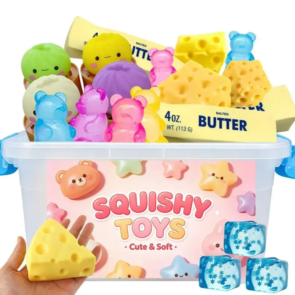 Random Slow Rising Squishy Set, Cheese Bun Dumpling Bread Bear Squeeze Toys, Sensory Stress Relief for Adults - Nexvibe