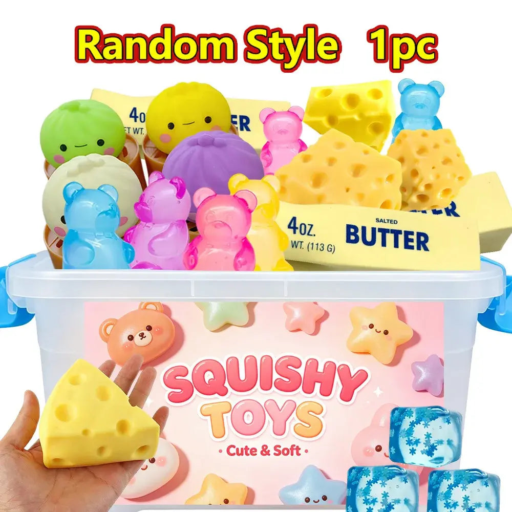 Random Slow Rising Squishy Set, Cheese Bun Dumpling Bread Bear Squeeze Toys, Sensory Stress Relief for Adults - Nexvibe