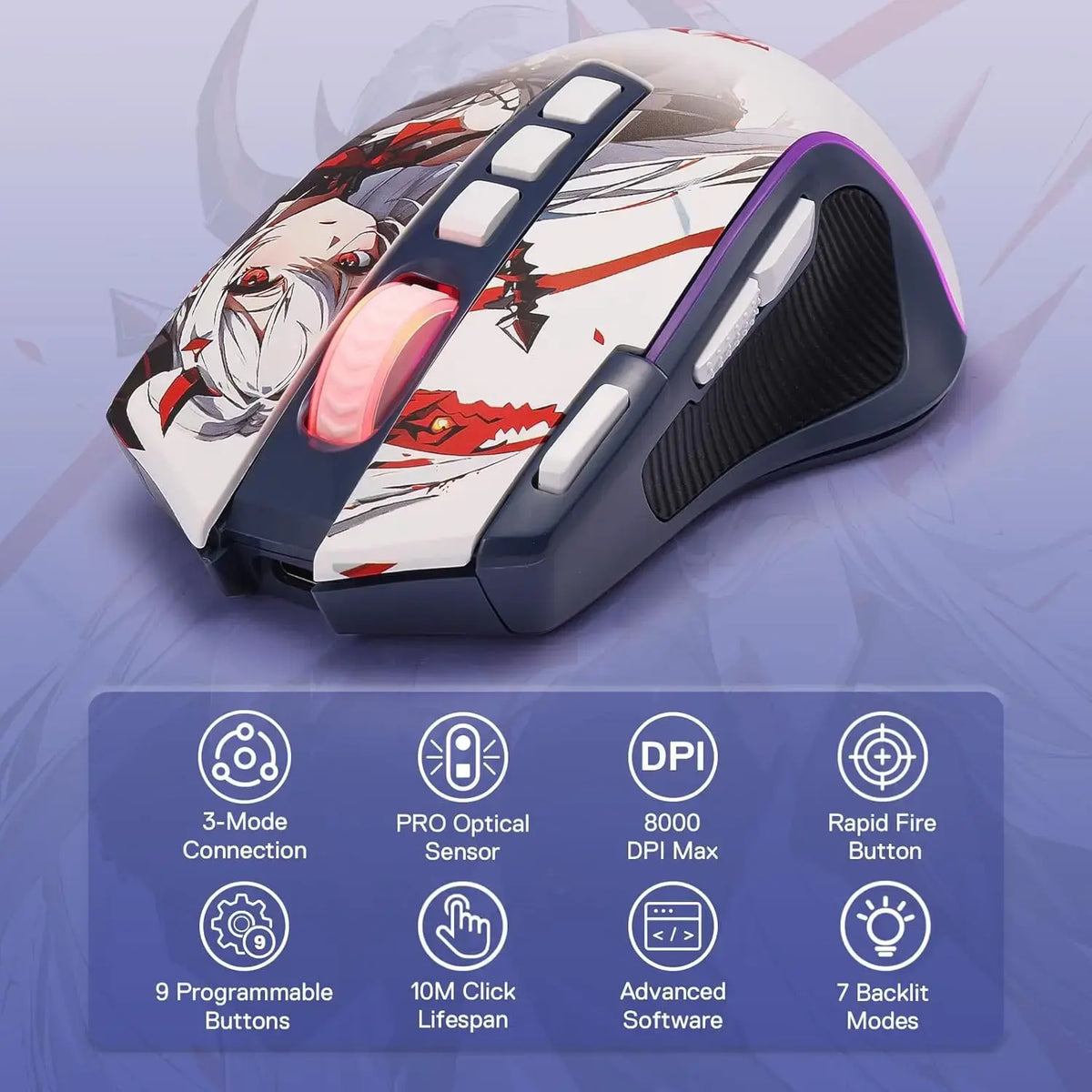 Redragon M612AK PRO RGB Gaming Mouse 8000 DPI Wired/Wireless Optical Mouse 9 Programmable Buttons 7 Backlit Modes - Nexvibe