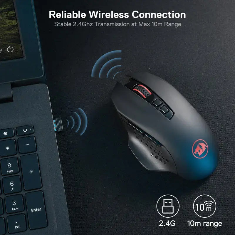Redragon M656 Gainer Wireless Gaming Mouse, 4000 DPI 2.4Ghz Wireless Gamer Mouse w/ 5 DPI Levels, 7 Macro Buttons, Red LED Backl - Nexvibe