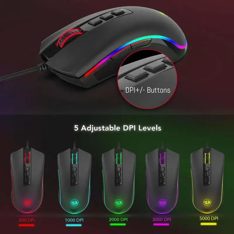 Redragon M711 PC Gaming Mice Wired Mouse 7 Programmable Buttons Customizable RGB 10,000 DPI Ergonomic Mouse - Nexvibe