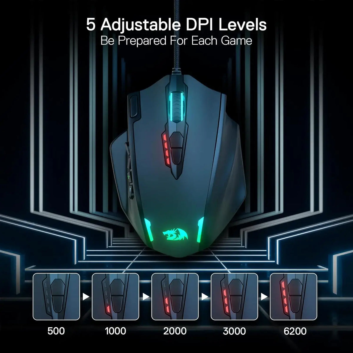Redragon M908 RGB Backlight LED USB Wired Gaming Mouse 18 Programmable Mouse Buttons 12400 DPI - Nexvibe