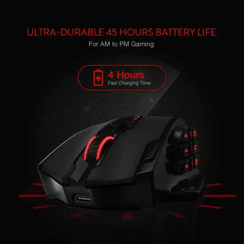 Redragon M913 Gaming 16000 DPI Wired 2.4Ghz Wireless RGB Optical Gamer Mice 16 Programmable Buttons, Black/White Mouse - Nexvibe