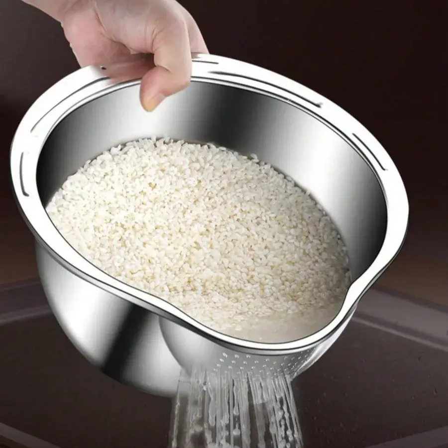 Rice Vegetable Washing Basket Strainer Stainless Steel Bowl Tray Wash Basin Accessories Drain Basket for Kitchen - Nexvibe