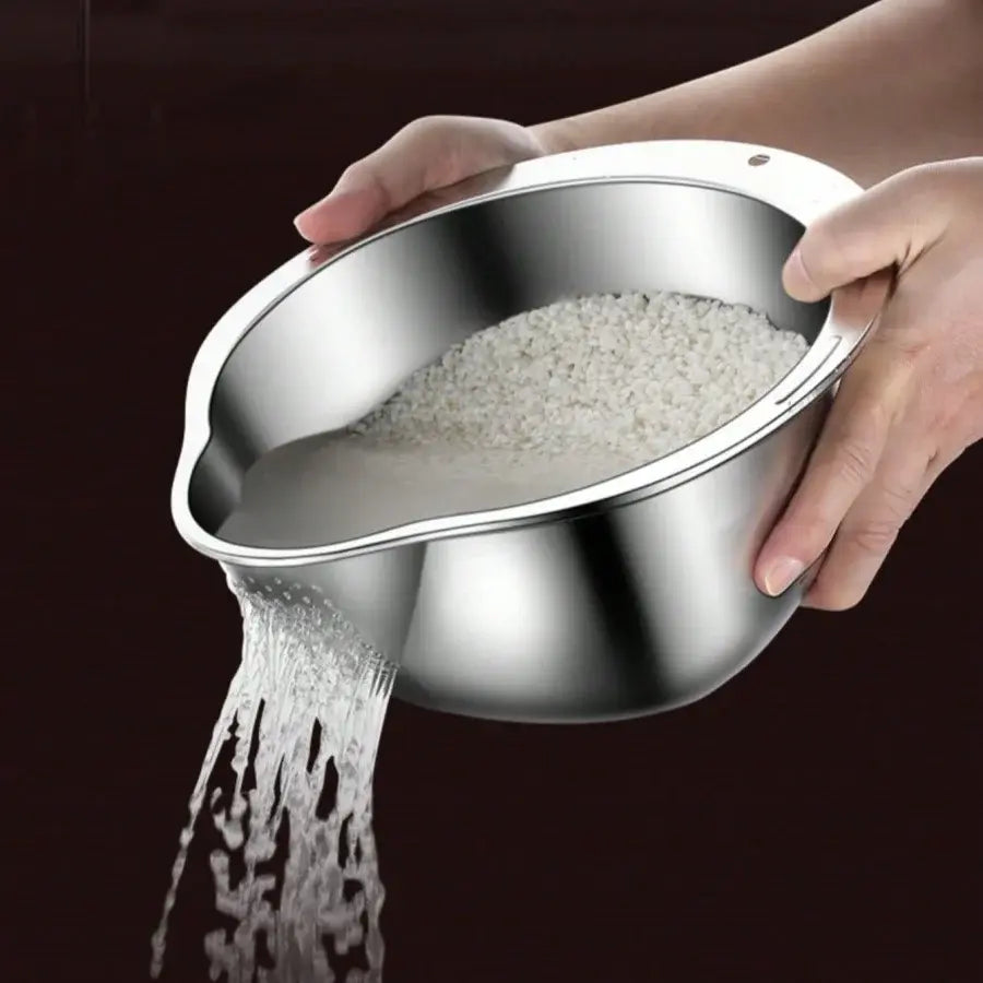 Rice Vegetable Washing Basket Strainer Stainless Steel Bowl Tray Wash Basin Accessories Drain Basket for Kitchen - Nexvibe