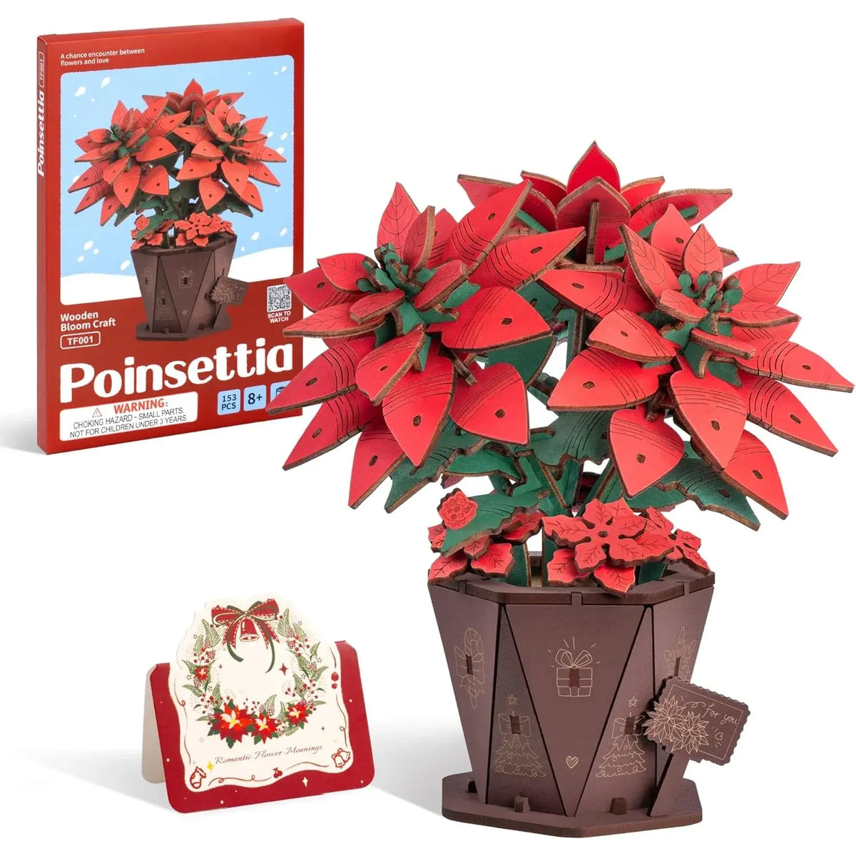 Rolife Artificial Flower Wooden 3D Puzzle Poinsettia DIY Model Building Kit for Home Decor Mother's Day Valentine's Day Gifts - Nexvibe