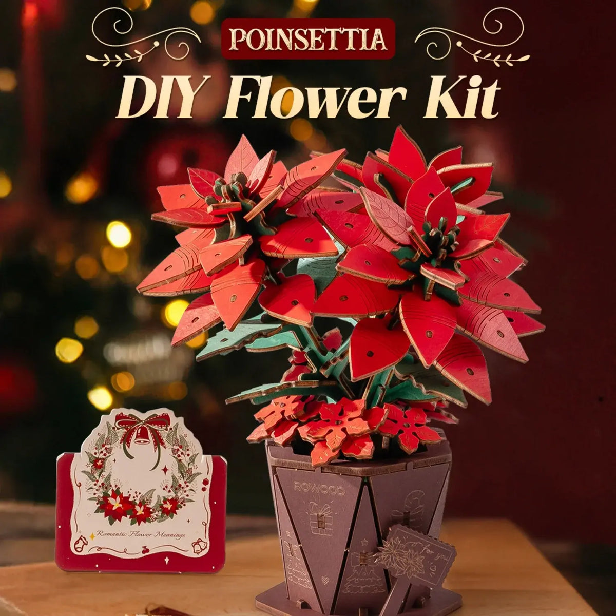 Rolife Artificial Flower Wooden 3D Puzzle Poinsettia DIY Model Building Kit for Home Decor Mother's Day Valentine's Day Gifts - Nexvibe