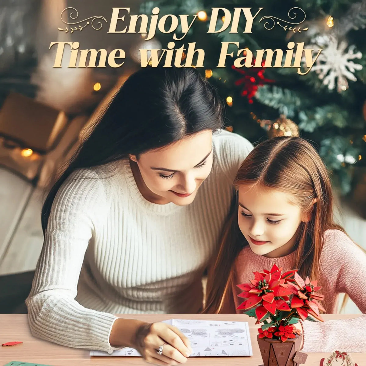 Rolife Artificial Flower Wooden 3D Puzzle Poinsettia DIY Model Building Kit for Home Decor Mother's Day Valentine's Day Gifts - Nexvibe
