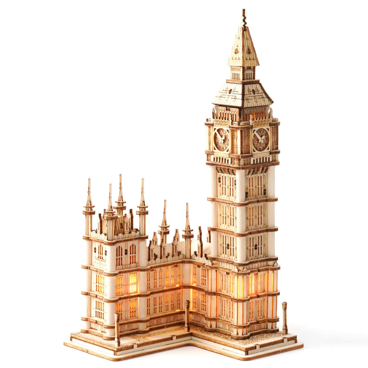 Rolife DIY Wooden 3D Puzzle Big Ben Model Building Kit Brain Teaser Puzzle Toy with LED Light for Home Decor Gifts for Adult Kid - Nexvibe