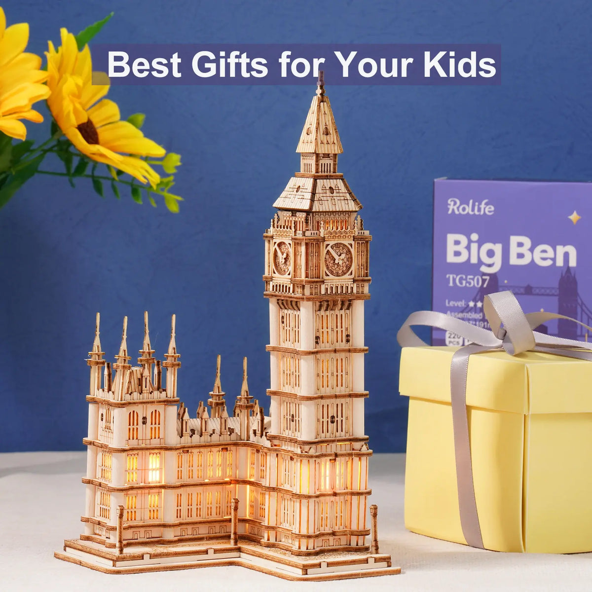 Rolife DIY Wooden 3D Puzzle Big Ben Model Building Kit Brain Teaser Puzzle Toy with LED Light for Home Decor Gifts for Adult Kid - Nexvibe