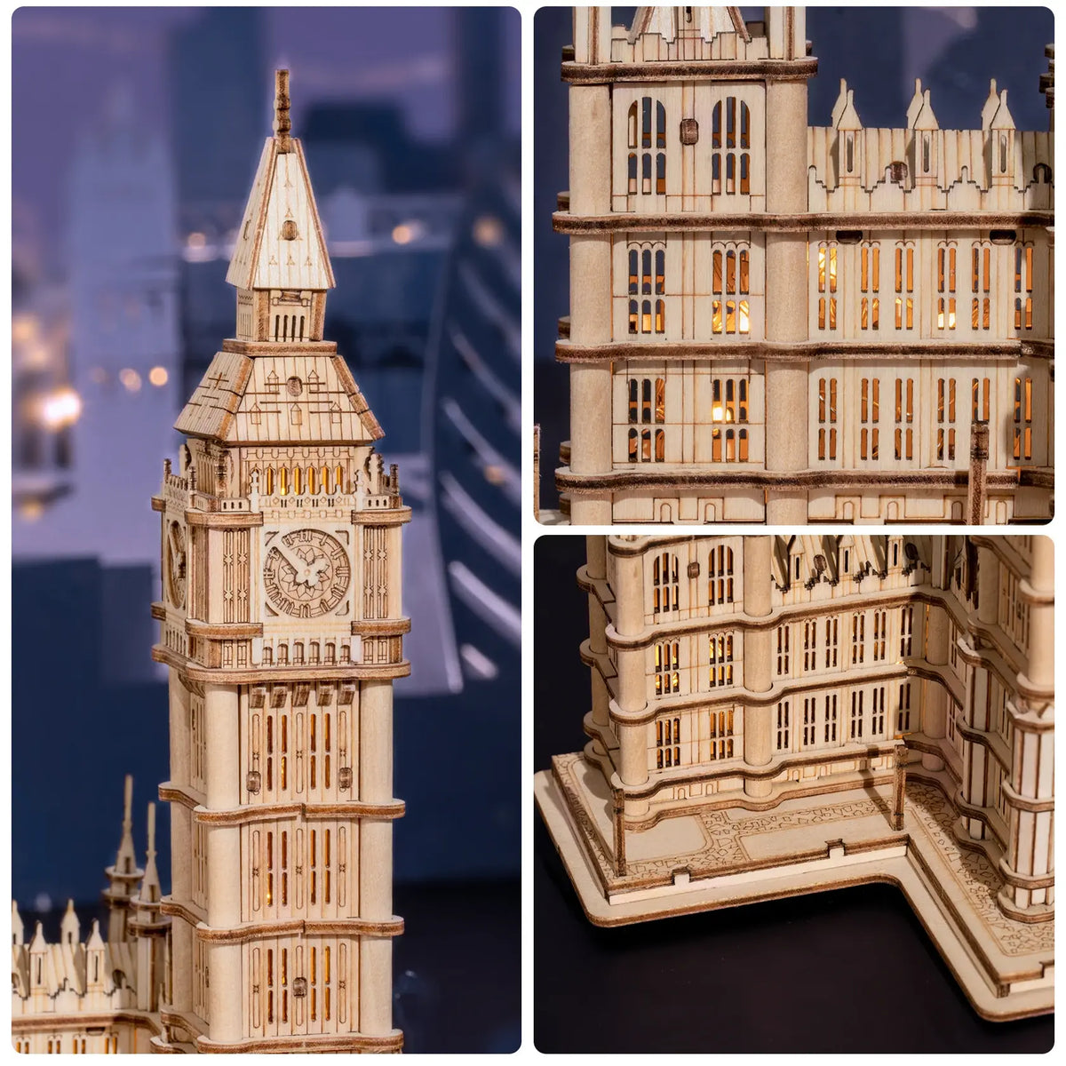 Rolife DIY Wooden 3D Puzzle Big Ben Model Building Kit Brain Teaser Puzzle Toy with LED Light for Home Decor Gifts for Adult Kid - Nexvibe