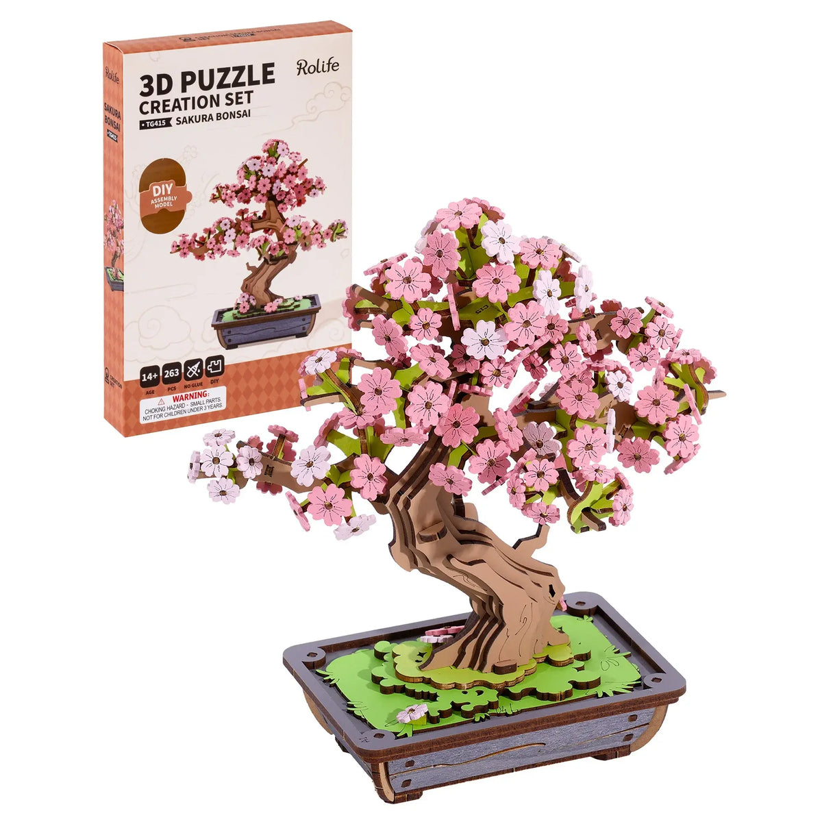 Rolife DIY Wooden 3D Puzzle Sakura Bonsai Model Building Kit for Home Decor Christmas Birthday Gifts for Adults Kids Friends - Nexvibe