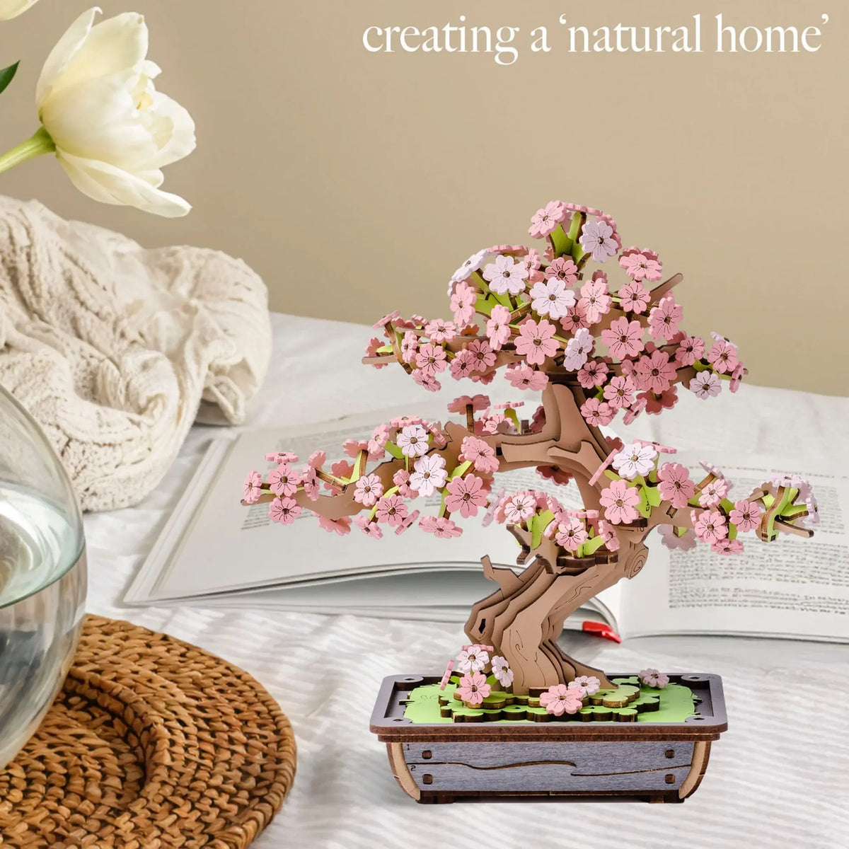 Rolife DIY Wooden 3D Puzzle Sakura Bonsai Model Building Kit for Home Decor Christmas Birthday Gifts for Adults Kids Friends - Nexvibe