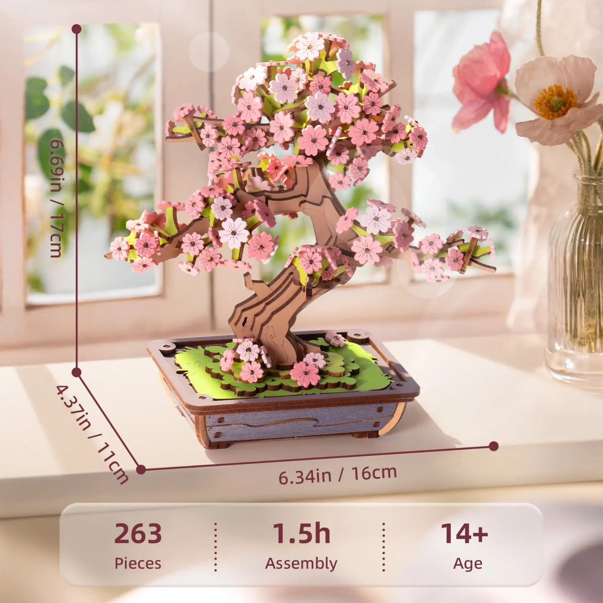 Rolife DIY Wooden 3D Puzzle Sakura Bonsai Model Building Kit for Home Decor Christmas Birthday Gifts for Adults Kids Friends - Nexvibe